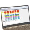 Laptop screen displaying a color-coded grid dashboard in a software application.