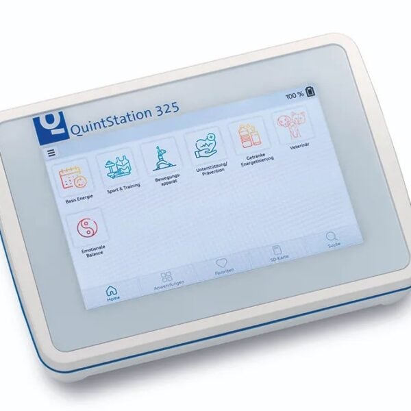 QuintStation 325 bioenergetic wellness device, touchscreen showing the programme menu